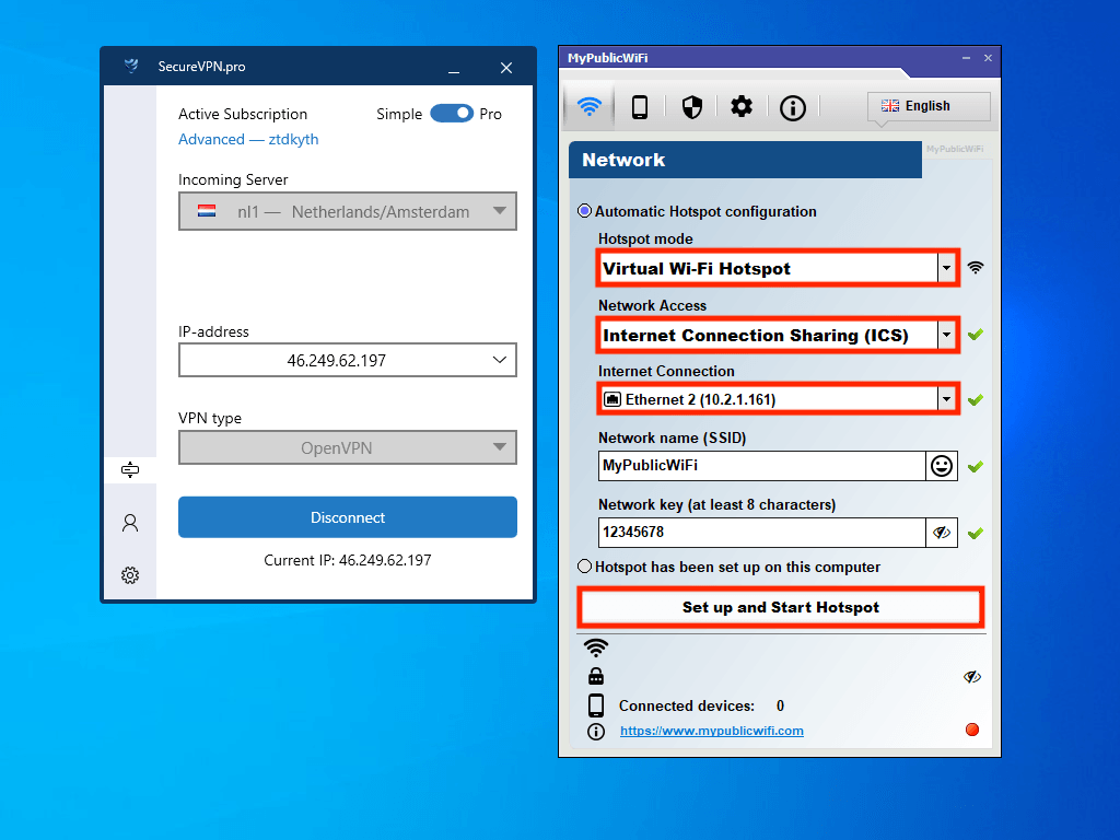 MyPublicWiFi app configuration