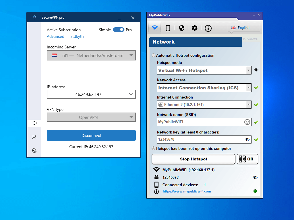 Hotspot activation in MyPublicWiFi app