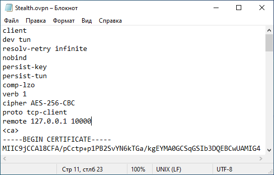 Отредактированный файл конфигурации OpenVPN